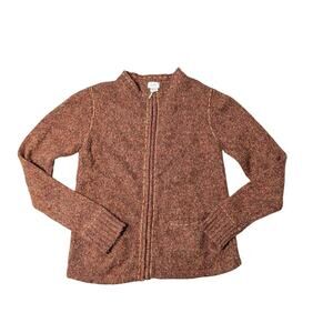 ALPS Beautifully knitted wool blend, full zip up cardigan sweater, Orange/Rust;